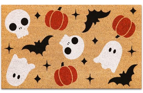 JarThenaAMCS Halloween-Fußmatte aus natürlicher Kokosfaser, Geisterschädel, Kürbis, Fledermaus, Willkommens-Bodenmatte, rutschfester Eingangstür-Teppich für drinnen und draußen, Zuhause, Badezimmer JarThenaAMCS Halloween-Fußmatte aus natürlicher Kokosfaser, Geisterschädel, Kürbis, Fledermaus, Willkommens-Bodenmatte, rutschfester Eingangstür-Teppich für drinnen und draußen, Zuhause, Badezimmer von JarThenaAMCS