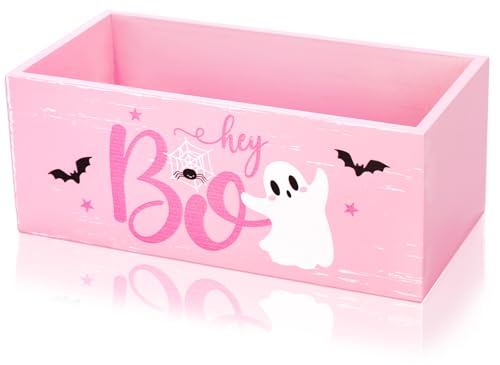 JarThenaAMCS Halloween-Süßigkeitenschale, niedlicher Geisterboo Süßigkeiten-Schalenhalter, rosa Servierschale aus Holz für Tisch, Zuhause, Schule, Büro, Süßes oder Saures, Party-Dekoration von JarThenaAMCS