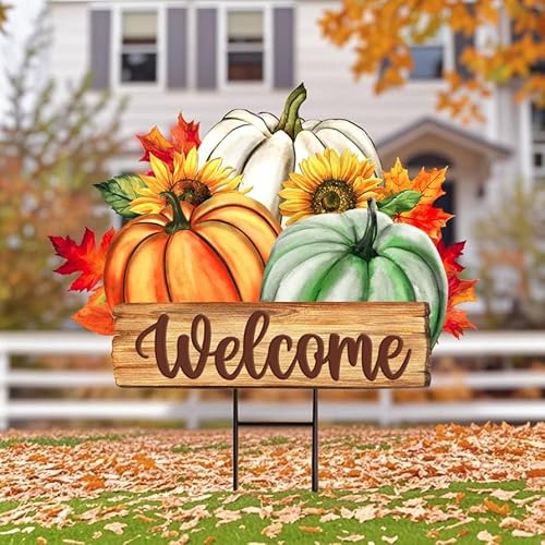 JarThenaAMCS Herbstkürbis-Metall-Gartenpfähle, grün, orange, weiß, Kürbis, dekoratives Rasenschild, Herbsternte, Willkommensschild für Thanksgiving, Zuhause, draußen, Rasen, Veranda, Dekoration JarThenaAMCS Herbstkürbis-Metall-Gartenpfähle, grün, orange, weiß, Kürbis, dekoratives Rasenschild, Herbsternte, Willkommensschild für Thanksgiving, Zuhause, draußen, Rasen, Veranda, Dekoration von JarThenaAMCS
