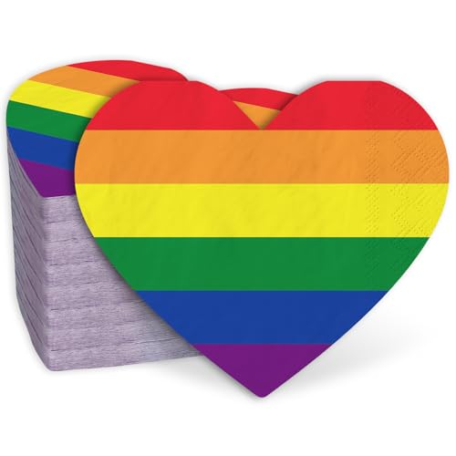 JarThenaAMCS LGBT Pride Papierservietten, herzförmig, Regenbogen-Einweg-Servietten, bunte Lunch-Servietten für Gay Pride Day, Partyzubehör, Tischdekoration, 80 Stück von JarThenaAMCS