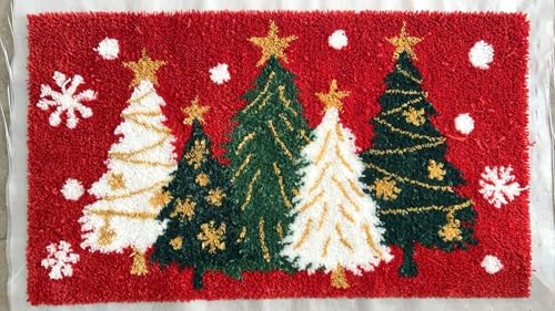 JarThenaAMCS Weihnachts-Badezimmerteppich, 50 x 90 cm, Weihnachtsbaum-Schneeflocke, getuftet, saugfähig, rutschfest, Duschvorleger, Haustürmatte für Winter, Zuhause, Zimmer-Eingang von JarThenaAMCS