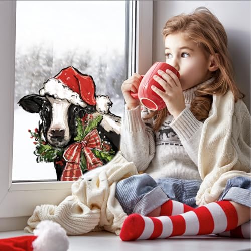 JarThenaAMCS Weihnachts-Fensteraufkleber, Kuh, doppelseitig, wiederverwendbar, für Weihnachten, Bauernhaus, Klassenzimmer, Büro, Zuhause, Party, Dekoration, 4 Bögen JarThenaAMCS Weihnachts-Fensteraufkleber, Kuh, doppelseitig, wiederverwendbar, für Weihnachten, Bauernhaus, Klassenzimmer, Büro, Zuhause, Party, Dekoration, 4 Bögen von JarThenaAMCS