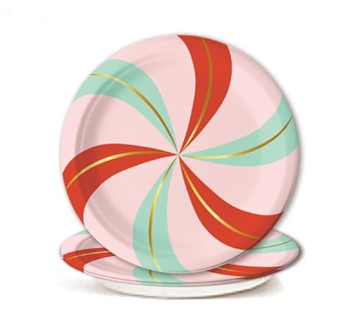 JarThenaAMCS Weihnachtspappteller, Goldfolie, Zuckerstange, Streifen, Einwegteller, Rosa, Rot, Grün, Abendessen, Dessertteller für Weihnachten, Winter, Party, Geschirr, 50 Stück JarThenaAMCS Weihnachtspappteller, Goldfolie, Zuckerstange, Streifen, Einwegteller, Rosa, Rot, Grün, Abendessen, Dessertteller für Weihnachten, Winter, Party, Geschirr, 50 Stück von JarThenaAMCS