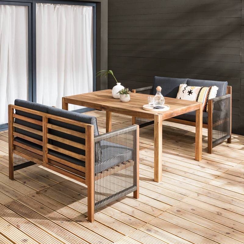 home24 Massive Gartenbank Polyester Braun/Grau 132 x 86 x 66cm von home24