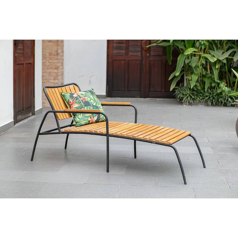home24 Gartenliege 2er-Set Gestell: Stahl, pulverbeschichtet Sitz- und Rückenfläche: Massivholz Akazie, geölt Schwarz/Braun 65 x 82 x 206cm von home24