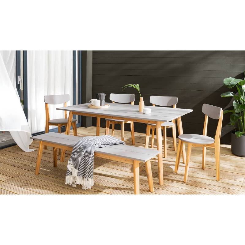 home24 Gartenstuhl 2er-Set Massivholz Akazie, beschichtet Grau 48 x 83 x 42cm von home24
