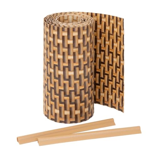 Jardinion Sichtschutzstreifen Rattan Optik 250 x 19cm Hellbraun inkl. 2 Befestigungsclips Sichtschutz Rattan, Balkon Sichtschutz, Terrassen- und Gartenzaun Sichtschutz von Jardinion