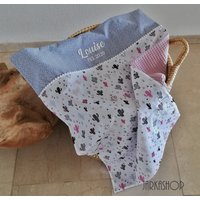 Babydecke Mit Namen "Kaktus Grau-Weiß-Altrosa", Krabbeldecke, Kuscheldecke, Kinderwagendecke, Wickelunterlage Für Unterwegs von Jarkashop