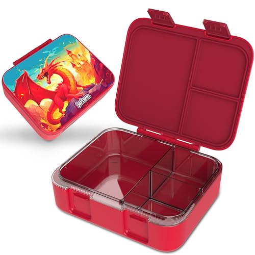 Jarlson® Brotdose Kinder mit Fächern MILI | Lunchbox BPA frei | Bento Box auslaufsicher | Snackbox | Jausenbox für Kindergarten und Schule |1000 ml - Leichtgewicht (Drache Rot) von Jarlson