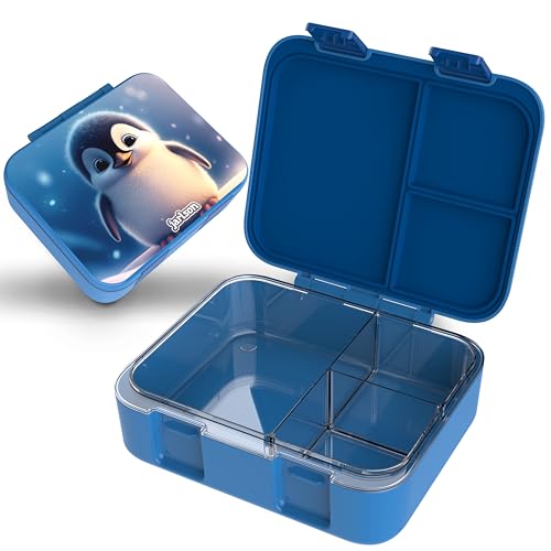 Jarlson® Brotdose Kinder mit Fächern MILI | Lunchbox BPA frei | Bento Box auslaufsicher | Snackbox | Jausenbox für Kindergarten und Schule |1000 ml - Leichtgewicht (Penguin Blau) von Jarlson