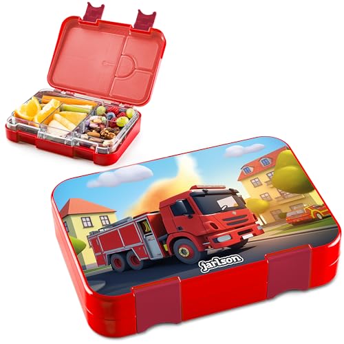 Jarlson® Brotdose Kinder mit Fächern - TONI Lunchbox - Bento Box auslaufsicher – Jausenbox für Kindergarten und Schule - Mädchen und Jungen | Vesperbox | Snackbox (FEUERWEHRWAGEN) von Jarlson