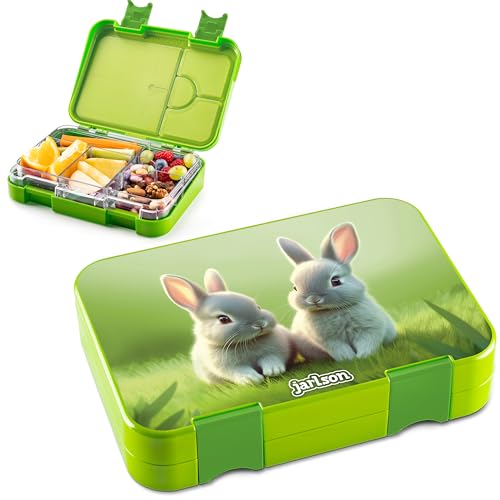 Jarlson® Brotdose Kinder mit Fächern - TONI Lunchbox - Bento Box auslaufsicher – Jausenbox für Kindergarten und Schule - Mädchen und Jungen | Vesperbox | Snackbox (KANINCHEN) von Jarlson
