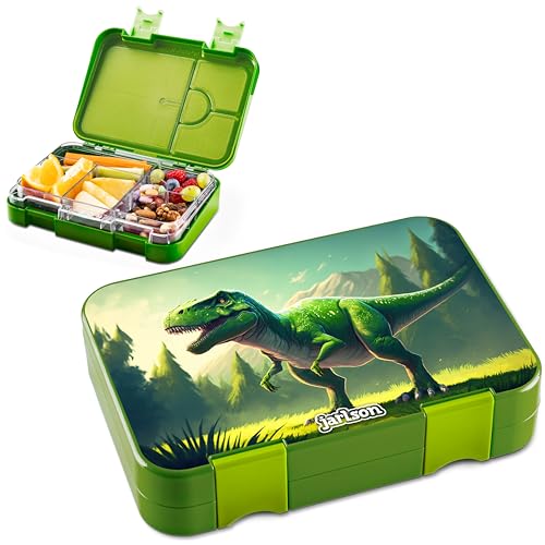 Jarlson® Brotdose Kinder mit Fächern - TONI Lunchbox - Bento Box auslaufsicher – Jausenbox für Kindergarten und Schule - Mädchen und Jungen | Vesperbox | Snackbox (Dinosaurier) von Jarlson