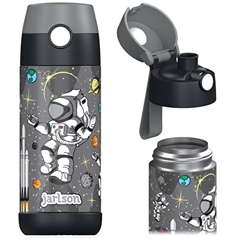 Jarlson® Mali Kinder-Wasserflasche, isoliert, Edelstahl mit Becherdeckel, Thermosflasche, Mädchen, Jungen, 355 ml, Astronaut Stern von Jarlson