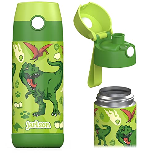 Jarlson® Mali Kinder-Wasserflasche, isoliert, Edelstahl mit Becherdeckel, Thermosflasche, Mädchen, Jungen, 355 ml, Dinosaurier Stern von Jarlson