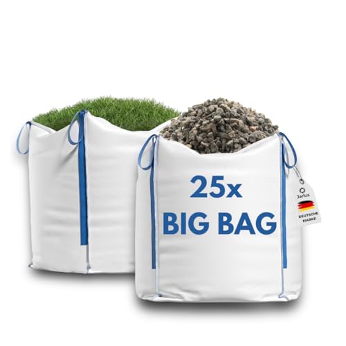 Jarlus Big Bag – 25x Premium Säcke für Bauschutt, Gartenabfälle, Holz, Sand, Erde, Grünschnitt, Weihnachtsgirlande – 90x90x90cm 1.000kg mit 4 Hebeschlaufen für Transport – Gewebesack stabil (25 Stück) Jarlus Big Bag – 25x Premium Säcke für Bauschutt, Gartenabfälle, Holz, Sand, Erde, Grünschnitt, Weihnachtsgirlande – 90x90x90cm 1.000kg mit 4 Hebeschlaufen für Transport – Gewebesack stabil (25 Stück) von Jarlus