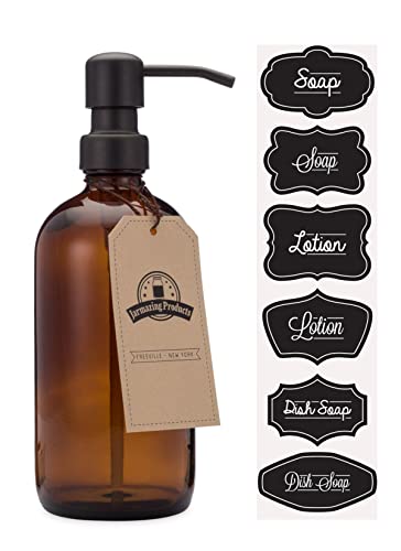 Jarmazing Products Bernsteinfarbene Glasflasche Seifen- und Lotionspender mit schwarz-Metallpumpe - 16 Oz (473 ml) von Jarmazing Products