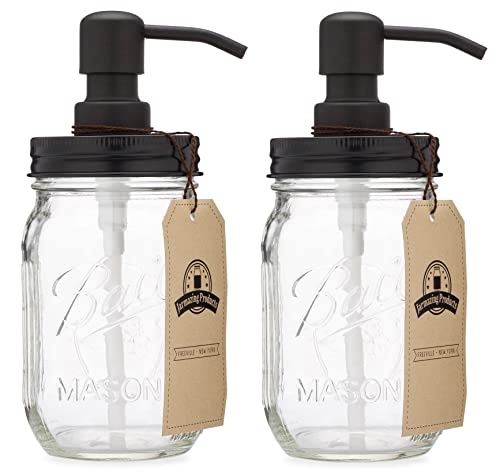 Jarmazing Products Mason Jar Seifenspender – Schwarz – mit 473 ml Kugel-Einmachglas – aus rostfreiem Edelstahl – 2 Stück von Jarmazing Products