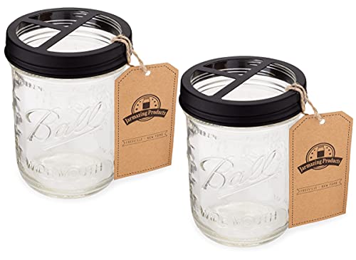 Jarmazing Products Mason Jar Zahnbürstenhalter - Schwarz - mit 16 oz Ball Mason Jar - aus rostfreiem Edelstahl - Zweierpack von Jarmazing Products