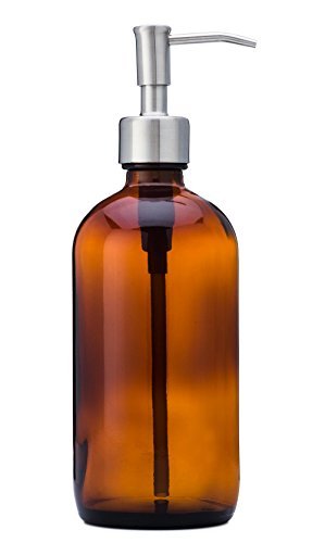 Jarmazing Products Seifen- und Lotionspender aus bernsteinfarbenem Glas, mit Edelstahlpumpe, 473 ml von Jarmazing Products