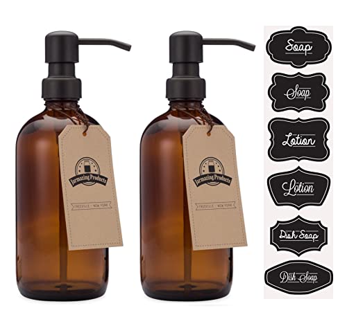 Jarmazing Produkte Bernsteinglas-Seifen- und Lotion-Spender - 2er Packung - mit mattschwarzer Pumpe - 16 oz von Jarmazing Products