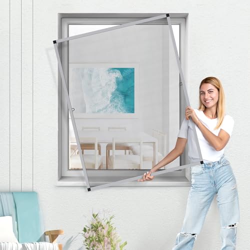 jarolift Fliegengitter für Fenster SlimLine Insektenschutz ohne Bohren, mit Alurahmen Spannrahmen, Mückenschutz Mückengitter, 100 x 150 cm, Silber von jarolift