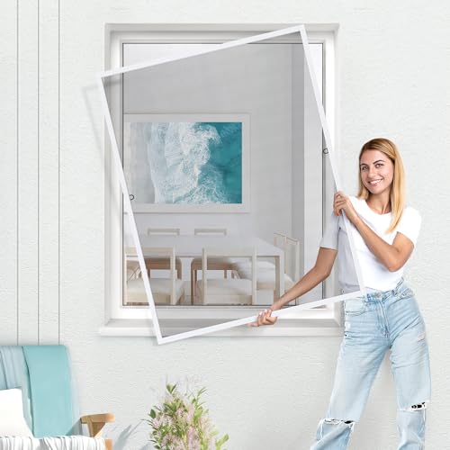 jarolift Fliegengitter für Fenster SlimLine Insektenschutz ohne Bohren, mit Alurahmen Spannrahmen, Mückenschutz Mückengitter, 100 x 150 cm, Weiß von jarolift