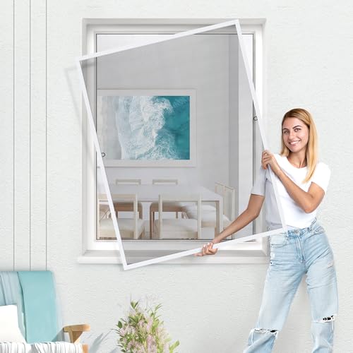 jarolift Fliegengitter für Fenster SlimLine Insektenschutz ohne Bohren, mit Alurahmen Spannrahmen, Mückenschutz Mückengitter, 110 x 150 cm, Weiß von jarolift