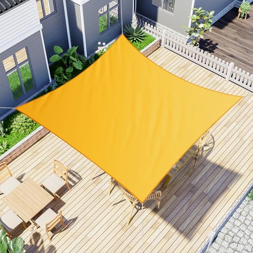 jarolift Sonnensegel Quadrat, Wasserdicht, Sonnenschutz Sichtschutz für Terrasse Garten Balkon, Polyestergewebe, 400 x 400 cm, Gelb von jarolift