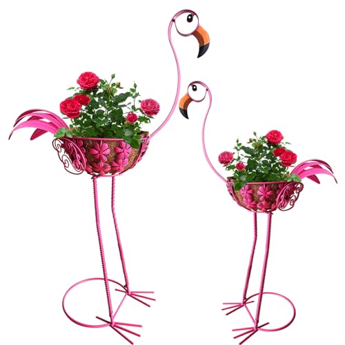 Jarquia Flamingo-Pflanzgefäß, Metall, Flamingo-Gartendekoration mit Korb, verstellbar, Flamingo-Garten, Vogel-Pflanzgefäße für den Innen- und Außenbereich, Rasen, Hof, Veranda, Terrasse, von Jarquia