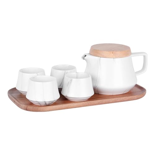 Jarsense Keramik-Teeset mit Blumenmotiv, 700 ml, Keramik-Teekanne + 4 Keramik-Teebecher, Tee-Set für Erwachsene für Zuhause und Büro, Marmor von Jarsense