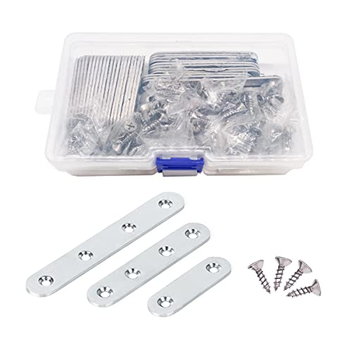 Jarshtime Flachverbinder 35 Stück Edelstahl Verbinder mit Schrauben Silber Klammern Flache Reparaturplatte 76 x 16 x 2 mm für Möbel Stuhl Tabelle Tisch Bücherregal Regale von Jarshtime