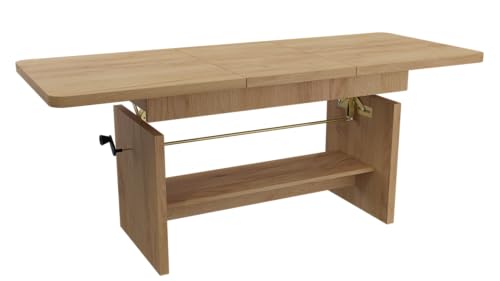 Jarstol Couchtisch Janek - ausziehbarer & höhenverstellbarer Tisch - von 116 auf 156 cm erweiterbar - Kraft Gold - mit Ablagefach - ideal für Wohnzimmer & Essbereich von Jarstol
