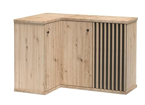 Jarstol Eckkommode mit Lamellen - CALI C-12 Artisan - platzsparend, 123×82×86 cm - 2 Einlegeböden, Metallfüße - Wohnzimmer von Jarstol