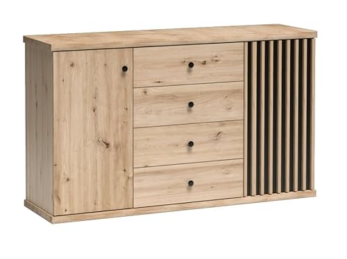 Jarstol Große Kommode mit Lamellen - CALI C-4 Artisan - 142 cm, 4 Schubladen, 2 Schrankfächer - Elegante Schwarze Griffe - Wohn- & Schlafbereich Jarstol Große Kommode mit Lamellen - CALI C-4 Artisan - 142 cm, 4 Schubladen, 2 Schrankfächer - Elegante Schwarze Griffe - Wohn- & Schlafbereich von Jarstol