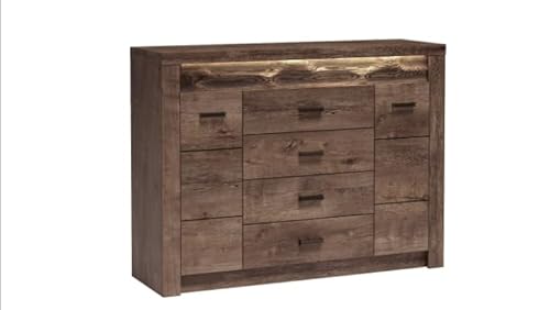Jarstol Kommode Indianapolis I-7 - große 4-Schubladen-Kommode mit 2 Seitenschränken - metallene Griffe - wahlweise Esche Dunkel, Esche Hell, Weiß - zur stilvollen Organisation von Jarstol
