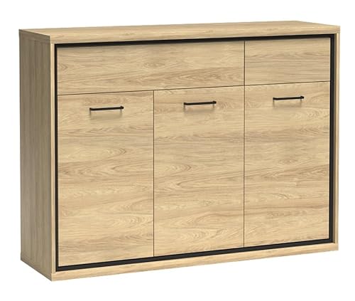 Jarstol Kommode MEDIOLAN M-7 - große Kommode in Hikora Holzoptik mit Schubladen & Türen - Schwarze Akzente - optional mit LED-Beleuchtung Jarstol Kommode MEDIOLAN M-7 - große Kommode in Hikora Holzoptik mit Schubladen & Türen - Schwarze Akzente - optional mit LED-Beleuchtung von Jarstol