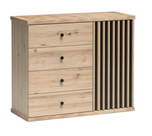 Jarstol Kommode mit Schubladen - CALI C-5 Artisan - Moderne Lamellenfront, Schwarze Griffe - 101 cm, Soft-Close - Wohnzimmer/Schlafzimmer Jarstol Kommode mit Schubladen - CALI C-5 Artisan - Moderne Lamellenfront, Schwarze Griffe - 101 cm, Soft-Close - Wohnzimmer/Schlafzimmer von Jarstol