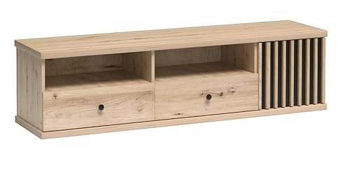 Jarstol TV-Schrank CALI C-6 - Moderne Lowboard Artisan mit schwarzer Lamellenfront - 160 cm, 2 Schubladen mit Soft-Close - Wohnzimmer Jarstol TV-Schrank CALI C-6 - Moderne Lowboard Artisan mit schwarzer Lamellenfront - 160 cm, 2 Schubladen mit Soft-Close - Wohnzimmer von Jarstol
