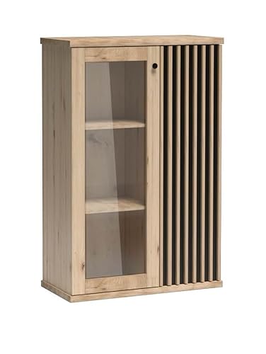 Jarstol Vitrine Cali C-3 - stilvolle Anrichte mit Glastür & Lamellen - Artisan Eiche - Aufbewahrung für Geschirr, Gläser oder Deko von Jarstol