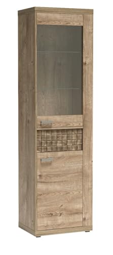 Jarstol Vitrine Wohnzimmer schmal 57 cm - Glasvitrine Eiche Ribbeck mit LED Option & Push-to-Open - Natural N-4 Bücher & Deko von Jarstol
