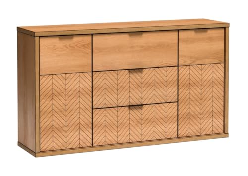 Kommode Fonti F-3 - geräumige Sideboard in Karamell Eiche - Moderne Optik mit 3 Schubladen & 2 Türen - praktischer Stauraum für jeden Raum Kommode Fonti F-3 - geräumige Sideboard in Karamell Eiche - Moderne Optik mit 3 Schubladen & 2 Türen - praktischer Stauraum für jeden Raum von Jarstol