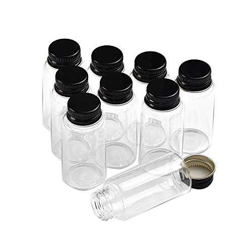 Jarvials 12pcs 20ml Leere transparente Glasflaschen, Die schwarze Aluminiumabdeckung lässt die Flaschen persönlicher aussehen. (12, 20ml) von Jarvials