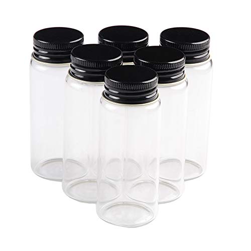 Jarvials 6pcs 65ml Leere transparente Glasflaschen, Die Schwarze Aluminiumabdeckung lässt die Flaschen persönlicher Aussehen. (6, 65ml) von Jarvials