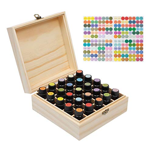 JasCherry Aufbewahrungsbox für ätherische Öle, Holz Aromatherapie Box ​mit 25 Fächern für 5 ml oder 10 ml ätherische Öle oder Duftflaschen - Bewahren Sie Ihre Öle Sicher und Platzsparend Auf von JasCherry