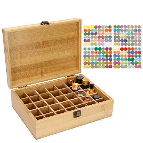 Aufbewahrungsbox für ätherische Öle, JasCherry Holz Aromatherapie Box ​mit 35 Fächern für 5 ml oder 10 ml ätherische Öle oder Duftflaschen - Bewahren Sie Ihre Öle Sicher und Platzsparend Auf von JasCherry