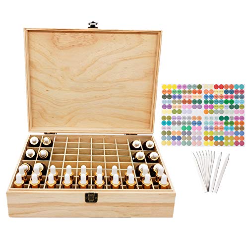 JasCherry Aufbewahrungsbox für ätherische Öle, Holz Aromatherapie Box ​mit 68 Fächern für 5 ml oder 10 ml ätherische Öle oder Duftflaschen - Bewahren Sie Ihre Öle Sicher und Platzsparend Auf von JasCherry