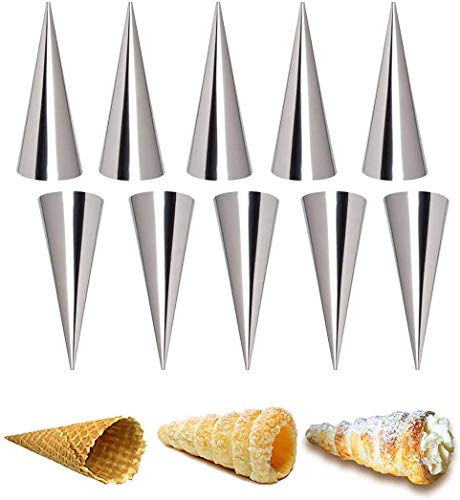 JasCherry 10 Stück Croissant Form Backen, Cannoli Backform Set Cream Horn Formen Set Hörnchen Backform Spirale Horn Gerade Röhrchen Edelstahl Schraube Cannoli Form Tubes Cream Roll Mold von JasCherry