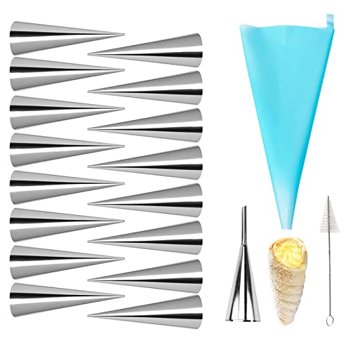 JasCherry 19 Stück Edelstahl Cannoli Form Röhren Set mit Zubehör - Kegel Konische Spirale Sahnerollen Antihaftbeschichtung - Auch für Croissant Shell Cream Roll - Kuchen Geb #2 von JasCherry