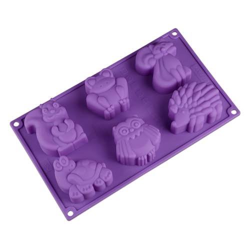 JasCherry 1er Set Antihaftende Silikonformen Silikon Backform Schokoladenform für DIY Seifen Kuchen Wachs Schmilzt Süßigkeiten-Muffin-Cupcake, 6 Hohlraum Thema Tiere, Zufällige Farbe von JasCherry